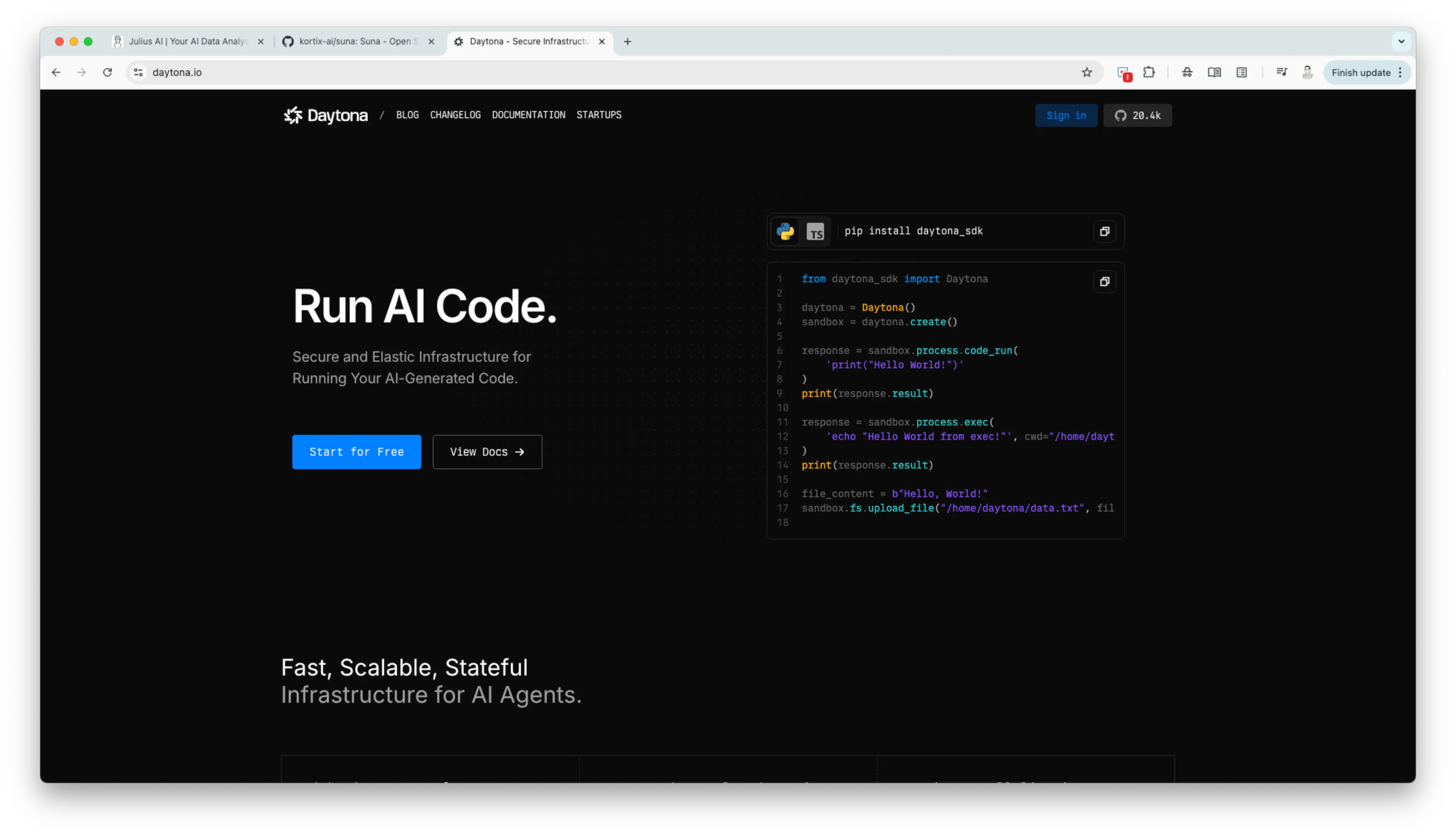 Daytona secure agent execution environment