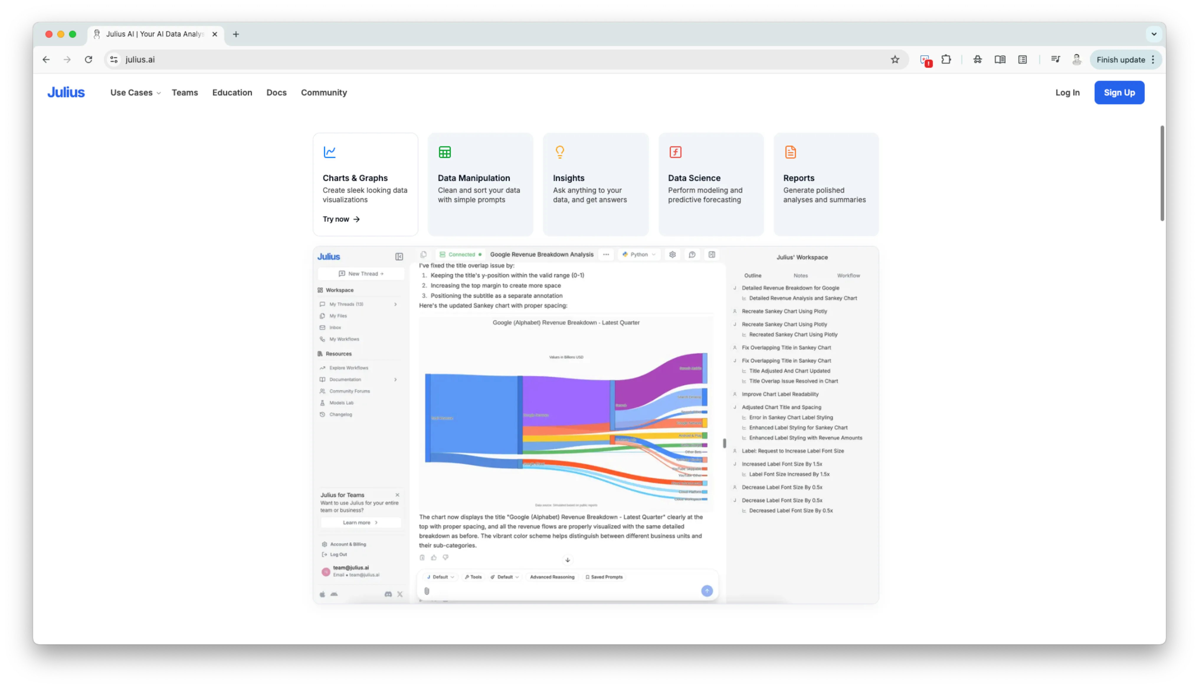 Julius AI data analysis interface